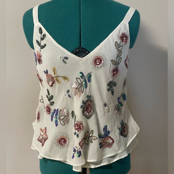 AS by DF Tops - AS by DF White Cami w/ multicolor Floral Sequins Top - Sz XS